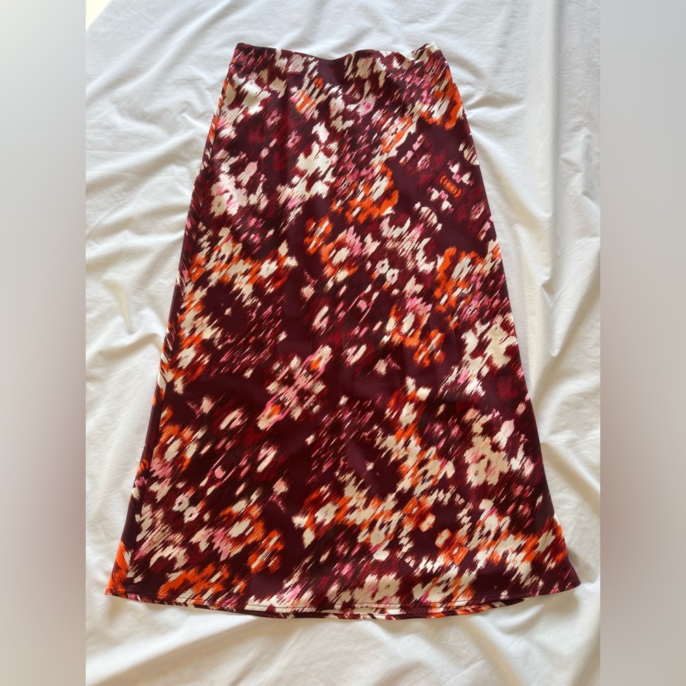 Rafaella Burgundy and Orange Floral Midi Skirt